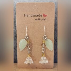Handmade Floral Drop Earrings - Green and Yellow